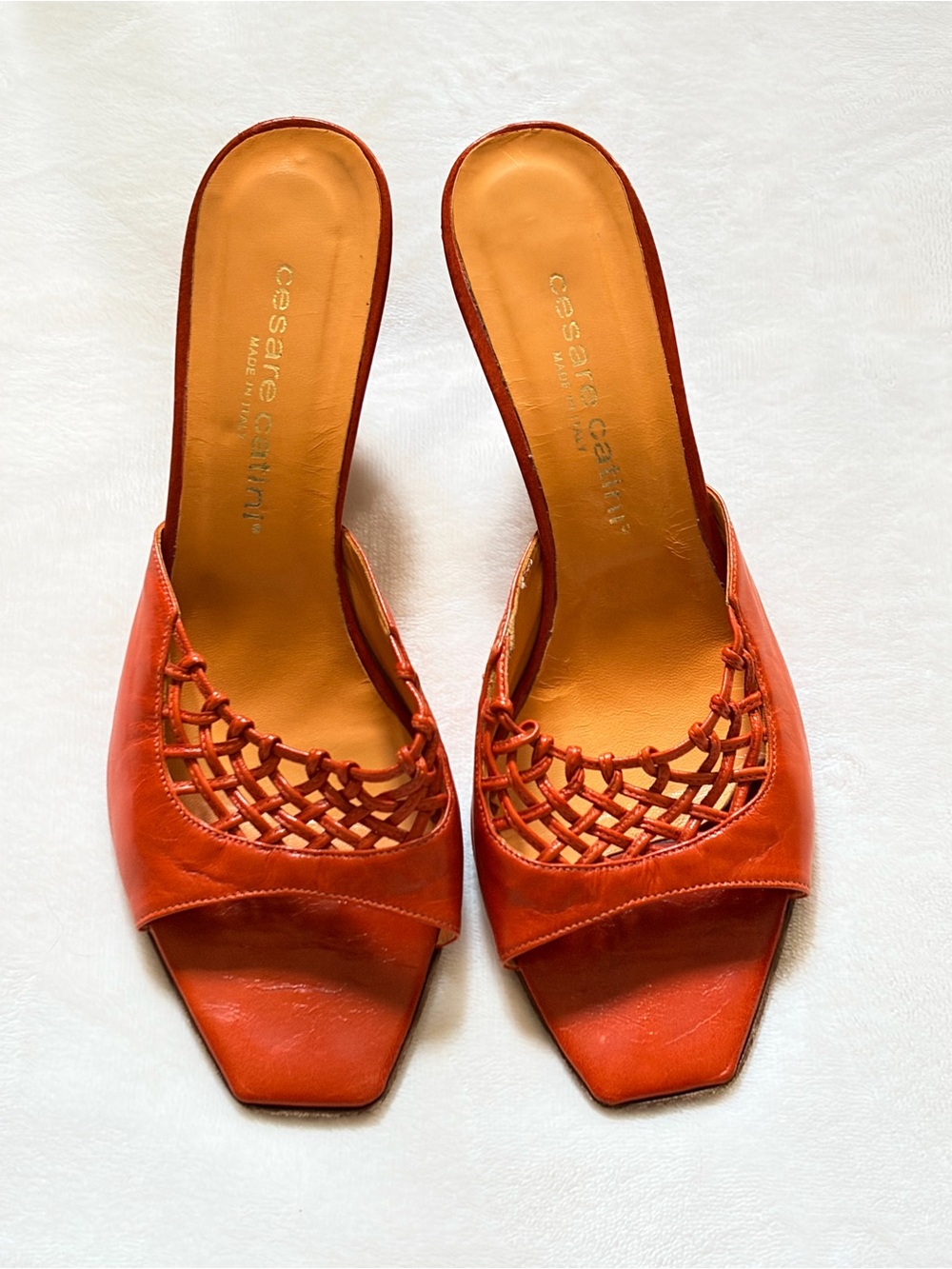 Cesare Catini Woven Leather Mule — Rust Orange